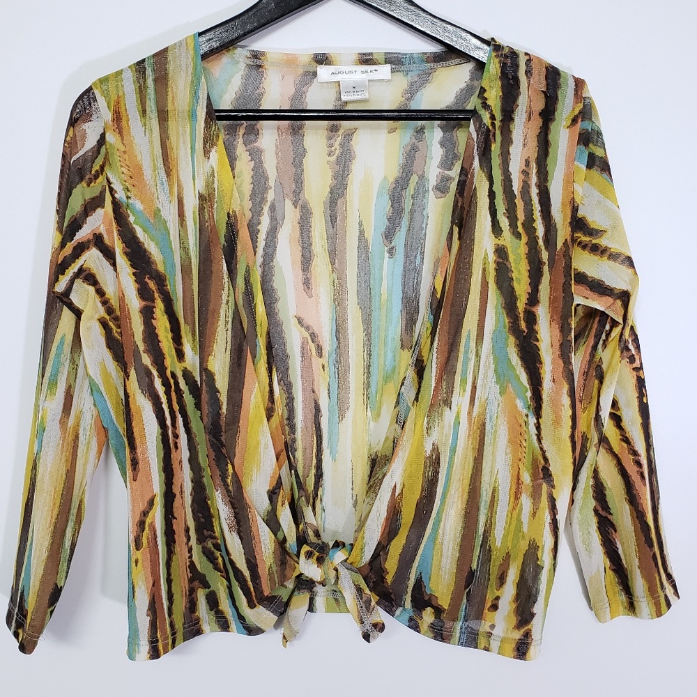 August Silk‎ Tie Front Multi-color Top, size M